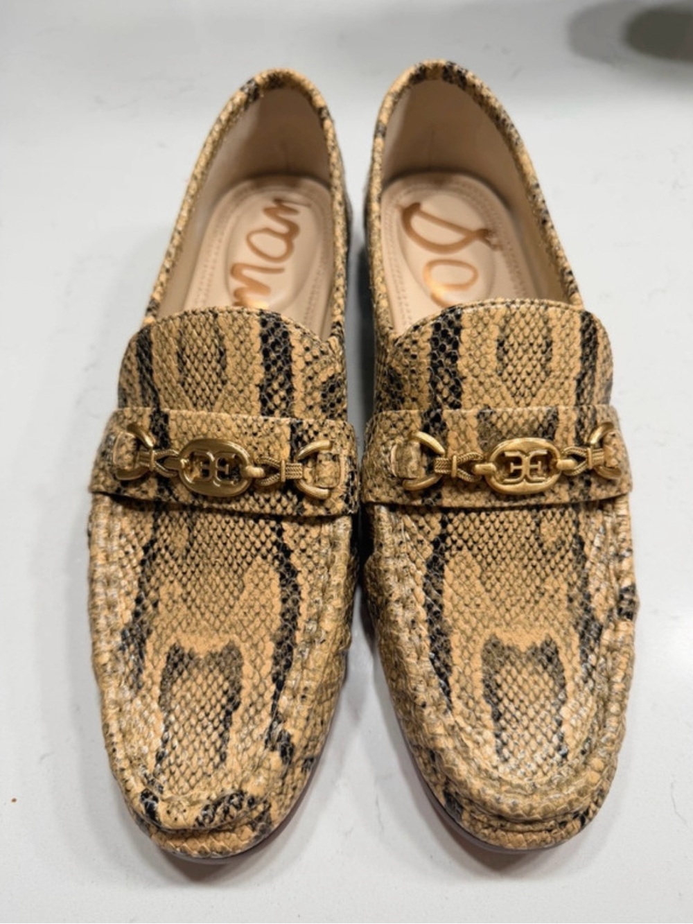 Sam Edelman Women’s Snake-Print Loafers with Gold Chain